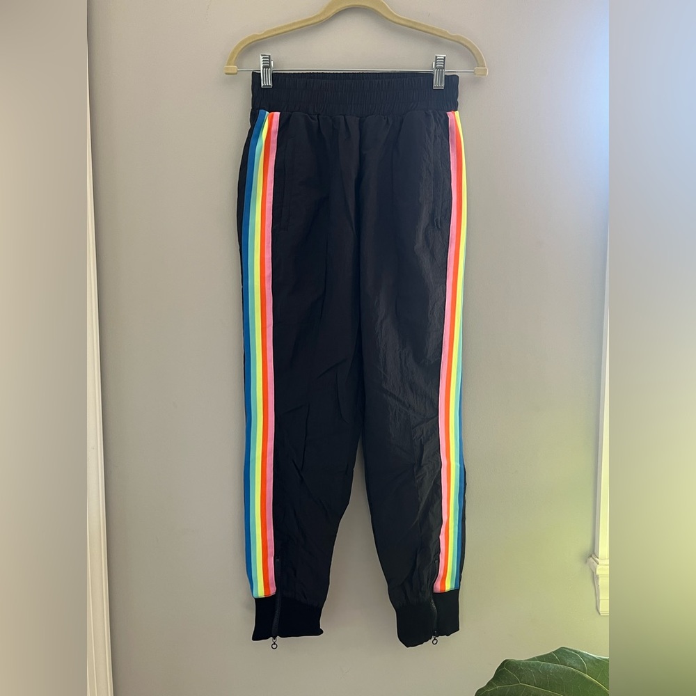 Fabletics Black Joggers with Rainbow Stripes